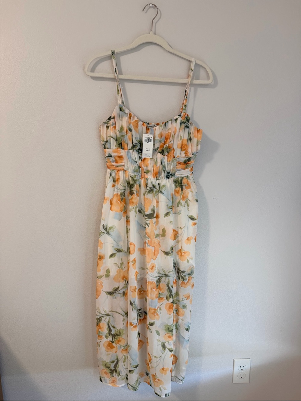 Floral Spaghetti Strap Midi Dress in Peach